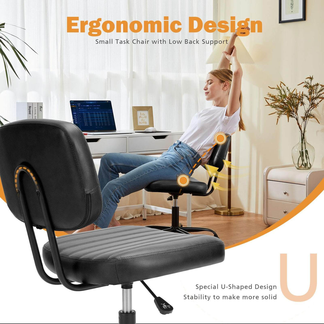 Adjustable Height Swivel Task Chair | Armless PU Leather Computer Chair for Small Spaces