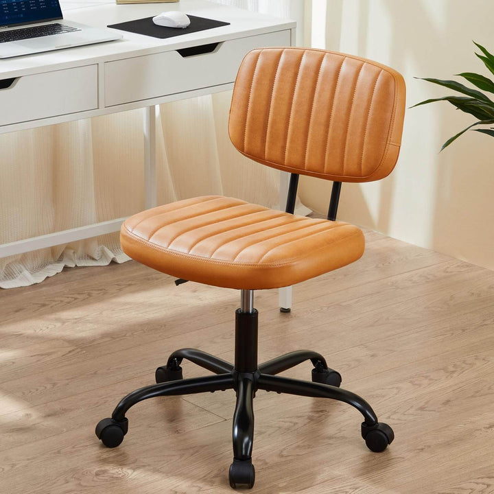 Adjustable Height Swivel Task Chair | Armless PU Leather Computer Chair for Small Spaces