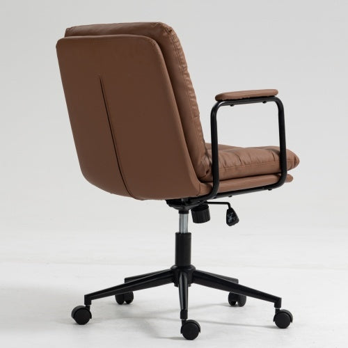 Medium Backrest Home Desk Chair | Ergonomic PU Leather with Wheels & Arms