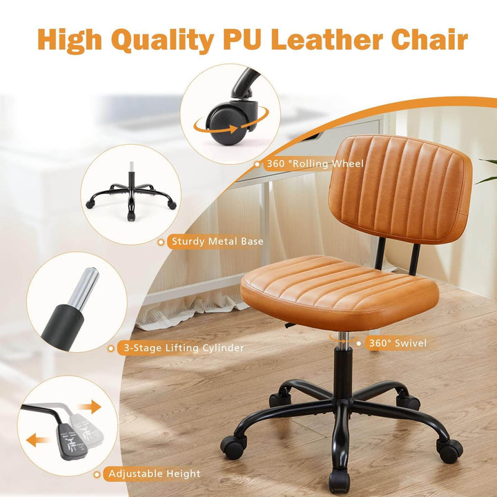 Adjustable Height Swivel Task Chair | Armless PU Leather Computer Chair for Small Spaces