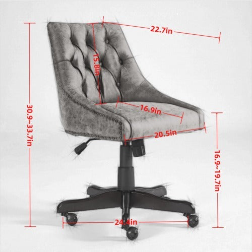 Vintage Sheepskin-Pattern Office Chair – Mid-Century Retro PU Leather Swivel Chair with Tilt & Height Adjustment