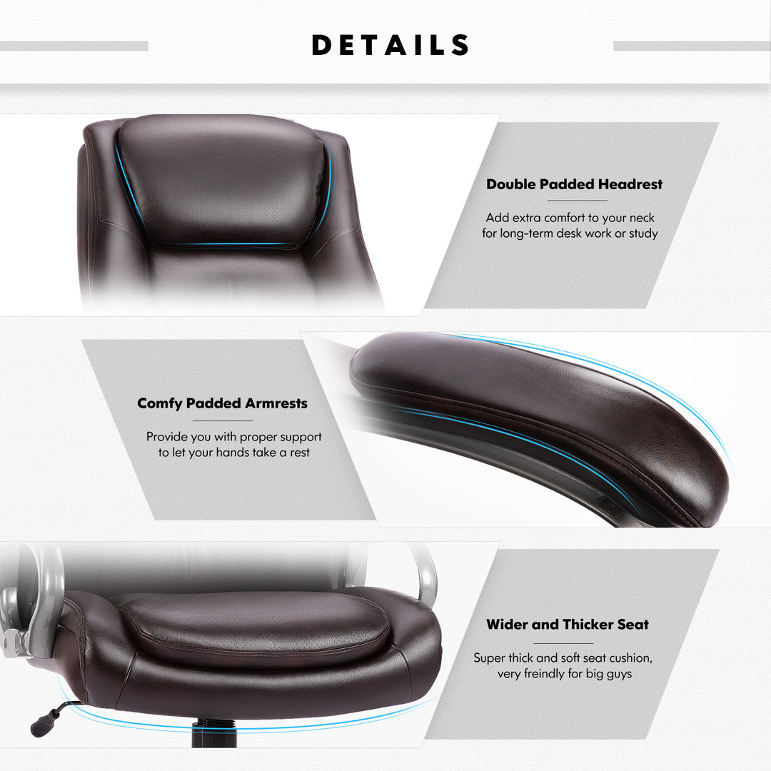 High-Back Leather Computer Office Chair - Ergonomic Big & Tall Executive Chair (400 lb Capacity)