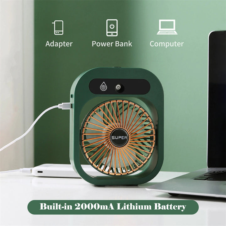 2-in-1 USB Misting Fan & Humidifier | Portable Air Cooler with 3 Wind Speeds  Stay Cool & Refreshed Anywhere