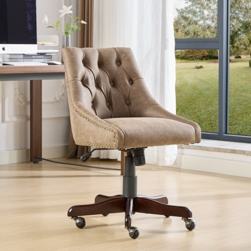 Vintage Sheepskin-Pattern Office Chair – Mid-Century Retro PU Leather Swivel Chair with Tilt & Height Adjustment