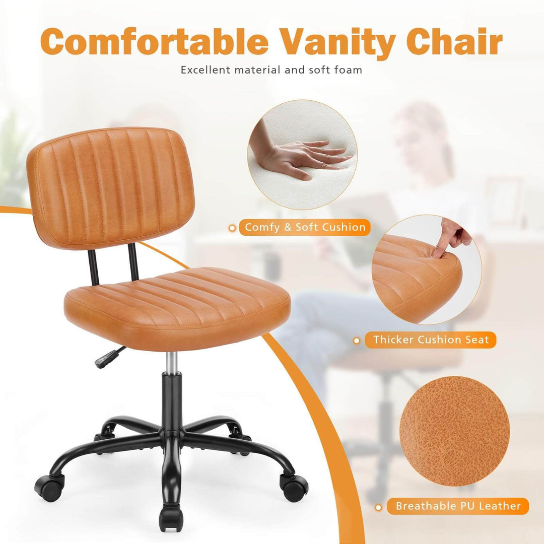 Adjustable Height Swivel Task Chair | Armless PU Leather Computer Chair for Small Spaces