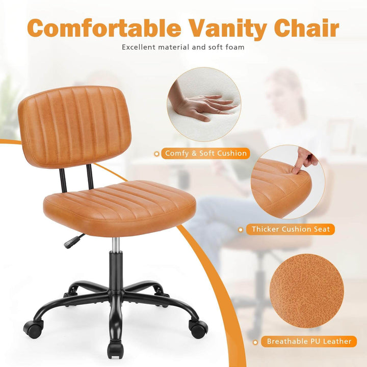 Adjustable Height Swivel Task Chair | Armless PU Leather Computer Chair for Small Spaces