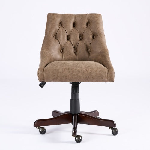 Vintage Sheepskin-Pattern Office Chair – Mid-Century Retro PU Leather Swivel Chair with Tilt & Height Adjustment