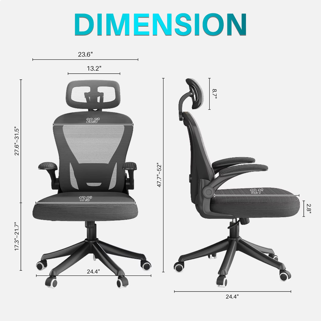 Ergonomic Black Swivel Office Chair | Mesh High-Back with Lumbar Support & Headrest