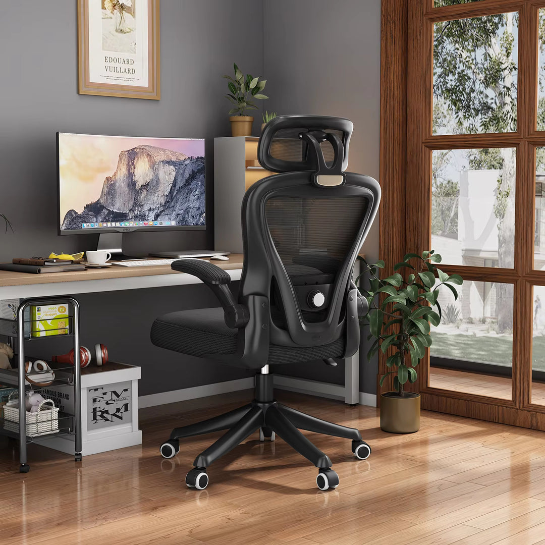 Ergonomic Black Swivel Office Chair | Mesh High-Back with Lumbar Support & Headrest