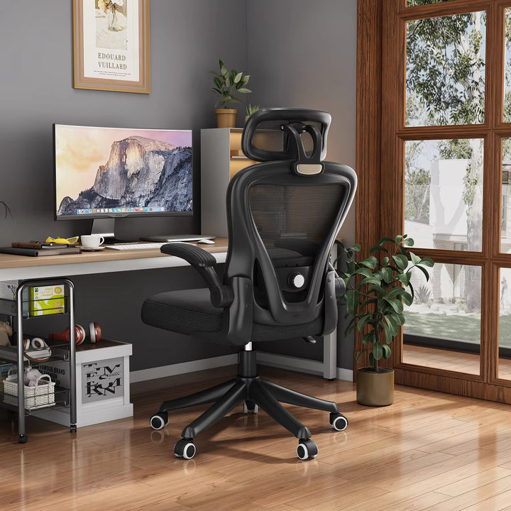 Ergonomic Black Swivel Office Chair | Mesh High-Back with Lumbar Support & Headrest