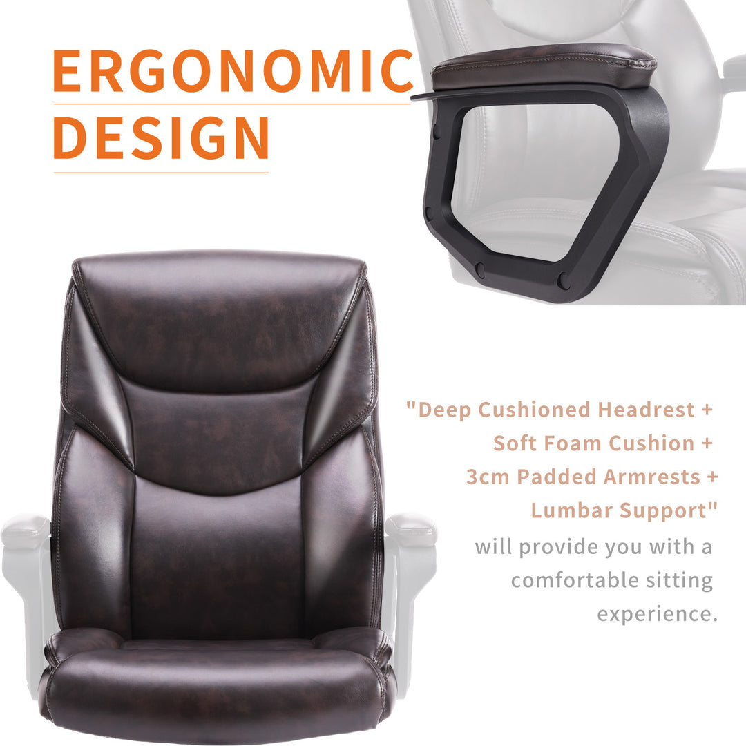 Home Office Chair | PU Leather High-Back Ergonomic Desk Chair with Flip-Up Armrests