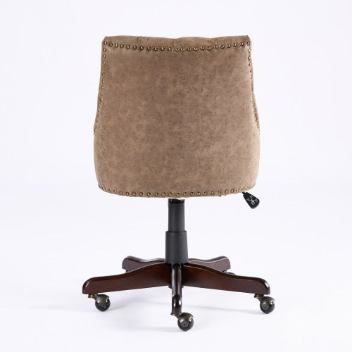 Vintage Sheepskin-Pattern Office Chair – Mid-Century Retro PU Leather Swivel Chair with Tilt & Height Adjustment