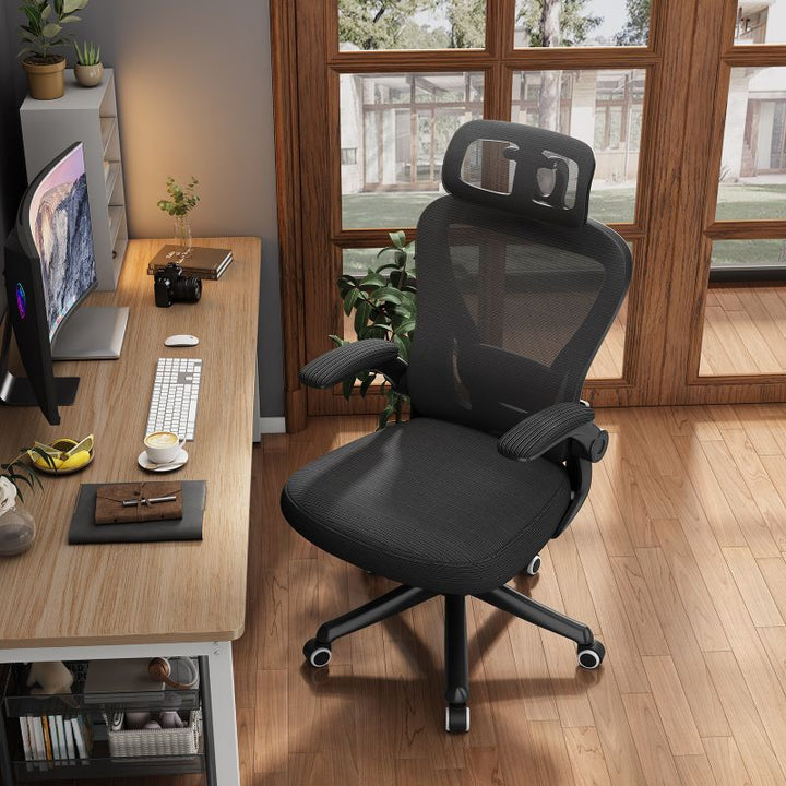 Ergonomic Black Swivel Office Chair | Mesh High-Back with Lumbar Support & Headrest