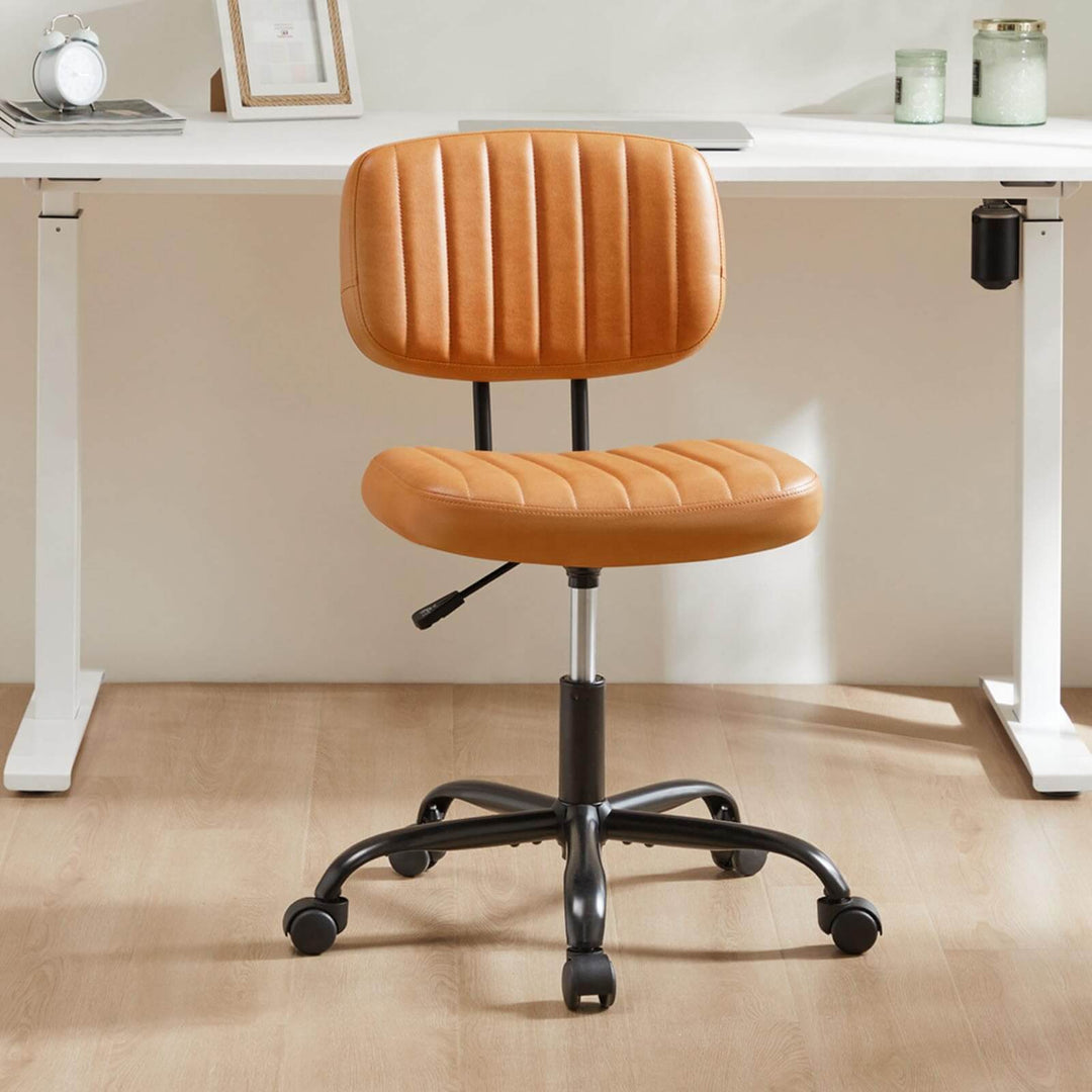 Adjustable Height Swivel Task Chair | Armless PU Leather Computer Chair for Small Spaces
