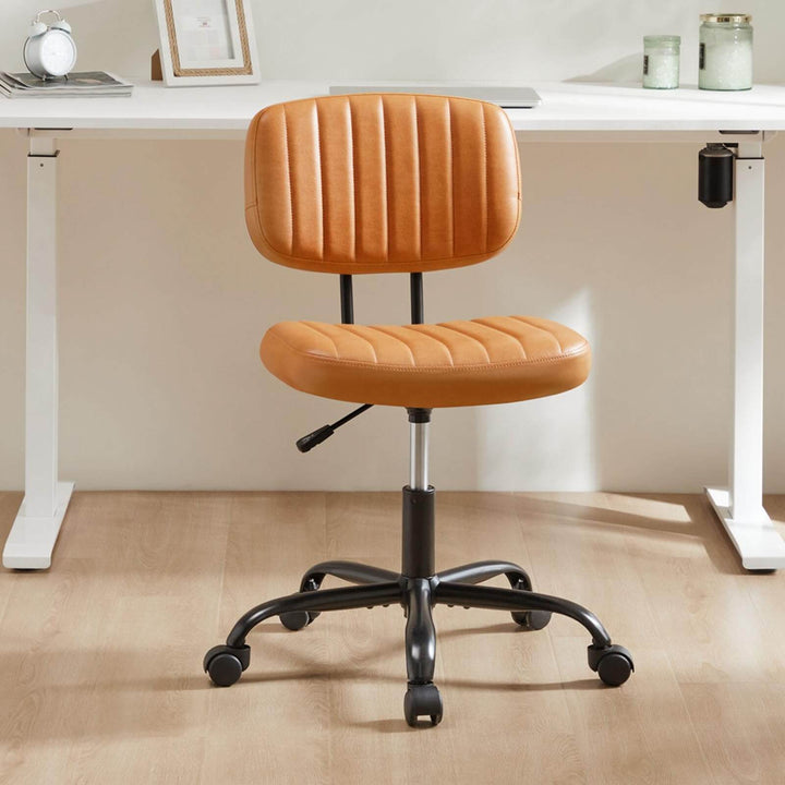 Adjustable Height Swivel Task Chair | Armless PU Leather Computer Chair for Small Spaces