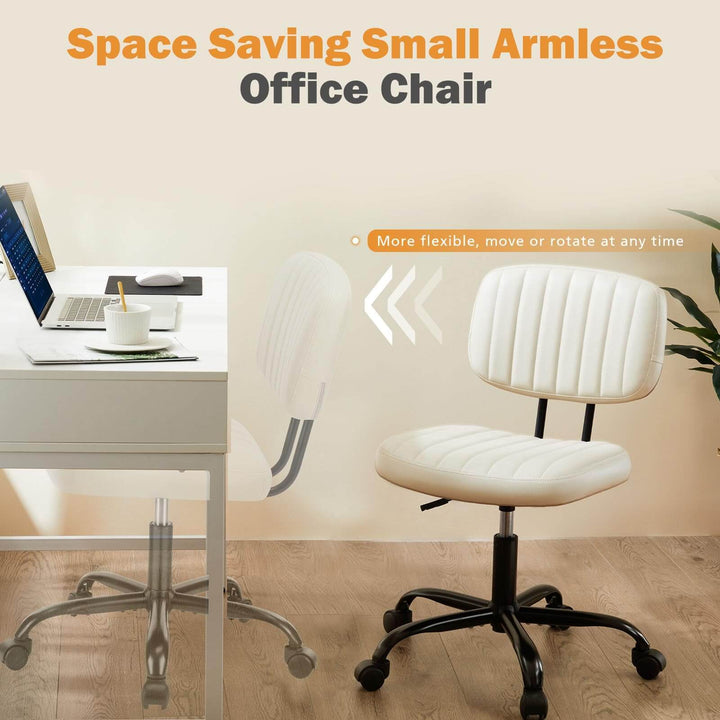 Adjustable Height Swivel Task Chair | Armless PU Leather Computer Chair for Small Spaces