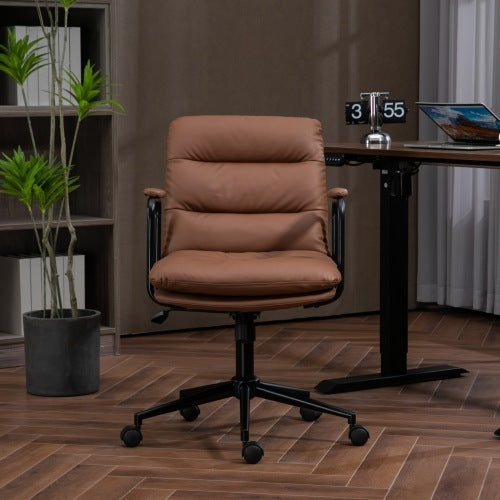 Medium Backrest Home Desk Chair | Ergonomic PU Leather with Wheels & Arms