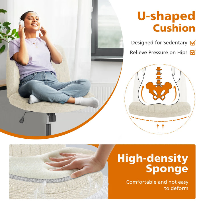 Cross-Legged Swivel Office Chair – Wide Armless Fabric Task Chair