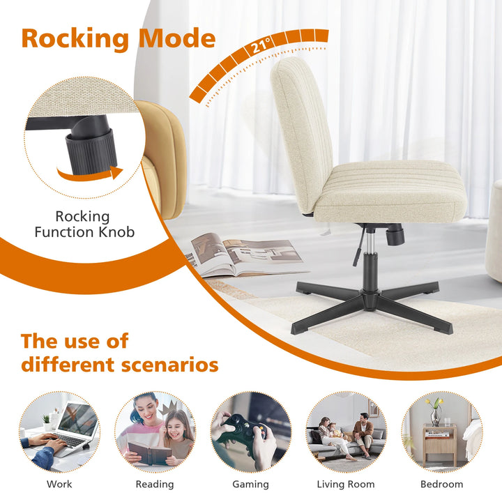 Cross-Legged Swivel Office Chair – Wide Armless Fabric Task Chair
