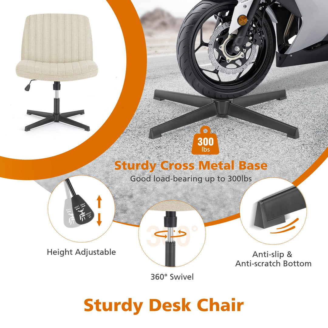 Cross-Legged Swivel Office Chair – Wide Armless Fabric Task Chair