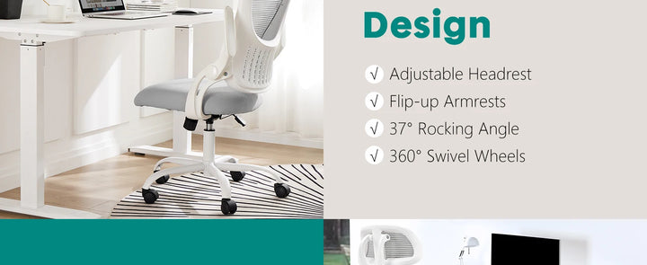 Mesh Ergonomic Office Computer Desk Chair Flip-up Arms Adjustable Headrests Comfortable Lumbar Support For Home Office