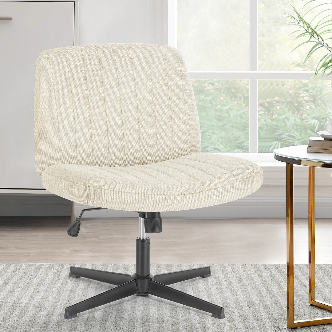 Cross-Legged Swivel Office Chair – Wide Armless Fabric Task Chair