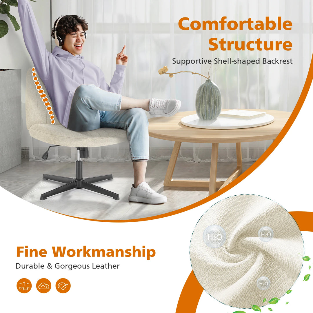 Cross-Legged Swivel Office Chair – Wide Armless Fabric Task Chair