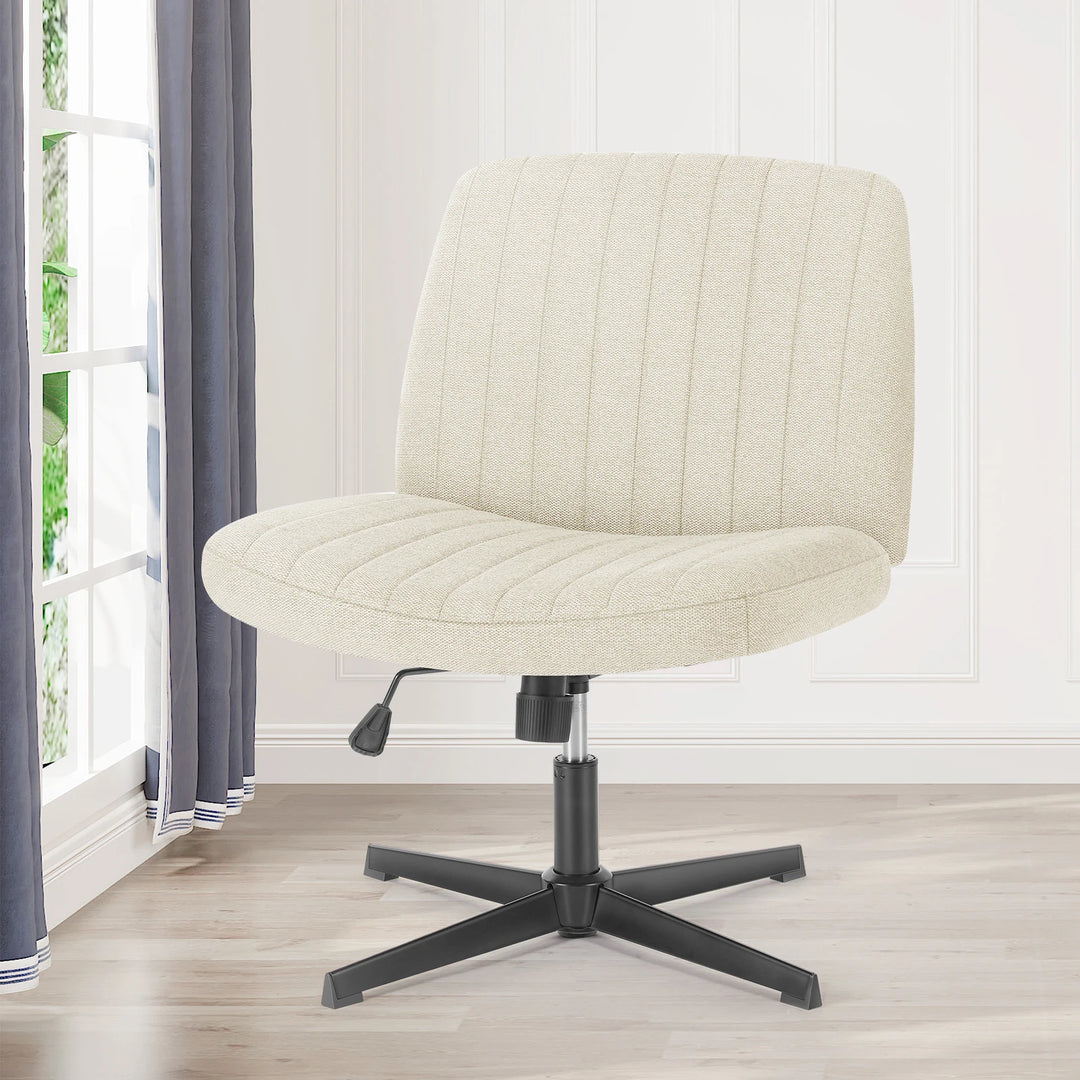 Cross-Legged Swivel Office Chair – Wide Armless Fabric Task Chair