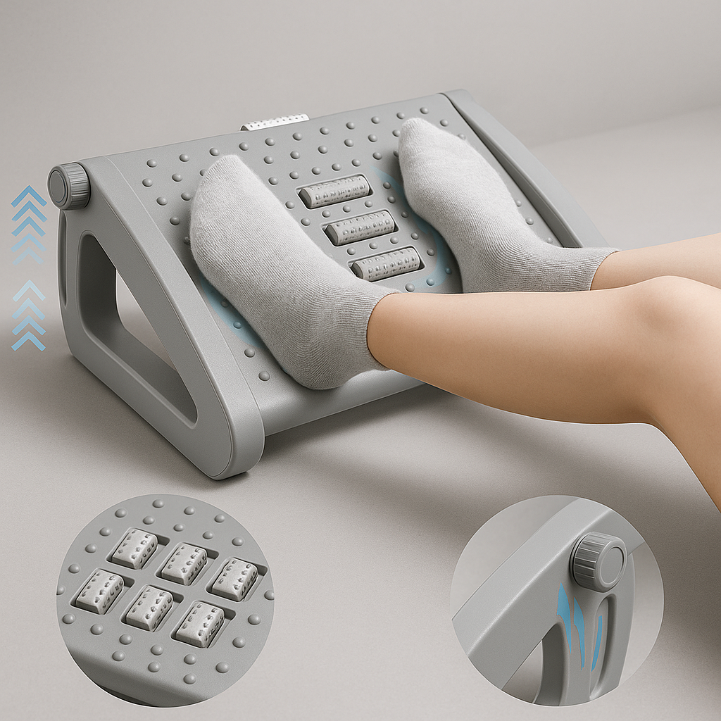 Under-Desk Footrest with Massage Rollers – Ergonomic Leg Support