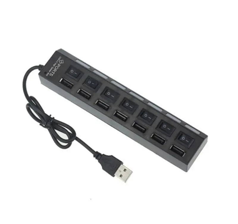 7-Port USB 2.0 Extension Hub - Individual Switches & LED Indicators