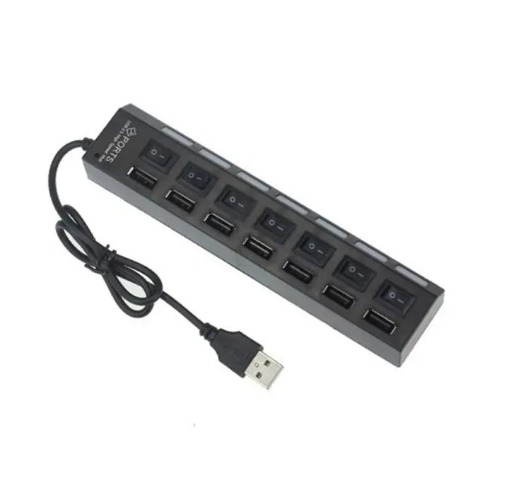 7-Port USB 2.0 Extension Hub - Individual Switches & LED Indicators