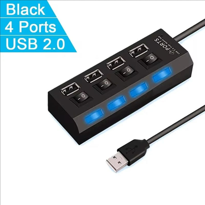 7-Port USB 2.0 Extension Hub - Individual Switches & LED Indicators