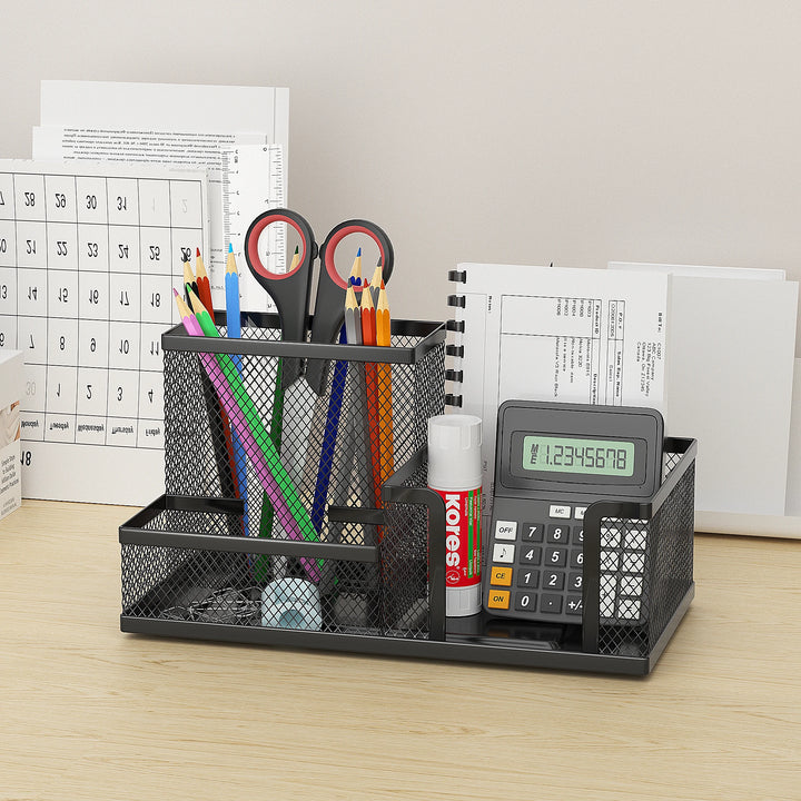 Mesh Desk Organizer | 3-Compartment Pencil Holder & Storage Caddy