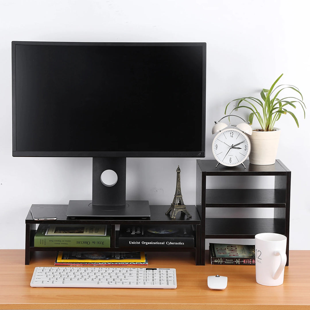Computer Stand Storage Computer Laptop Monitor Riser Stand Desktop Wooden Storage Organizer 3 Layer Shelf Computer Monitor Riser