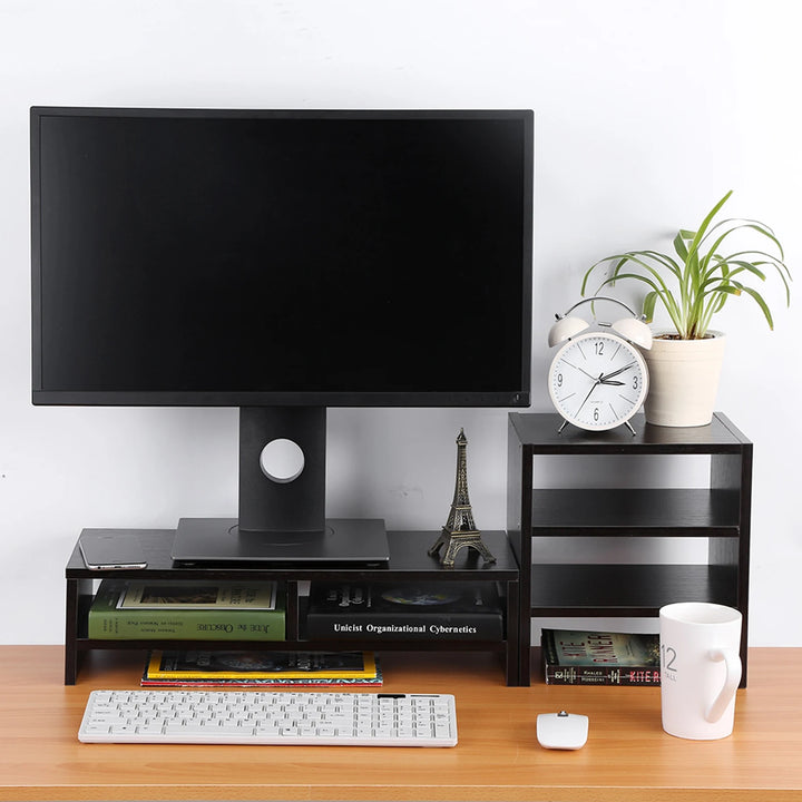 Computer Stand Storage Computer Laptop Monitor Riser Stand Desktop Wooden Storage Organizer 3 Layer Shelf Computer Monitor Riser