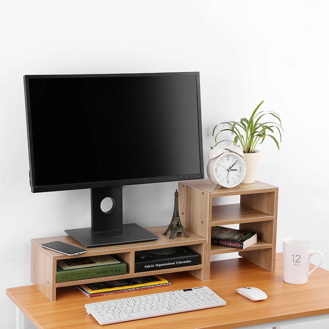 Computer Stand Storage Computer Laptop Monitor Riser Stand Desktop Wooden Storage Organizer 3 Layer Shelf Computer Monitor Riser