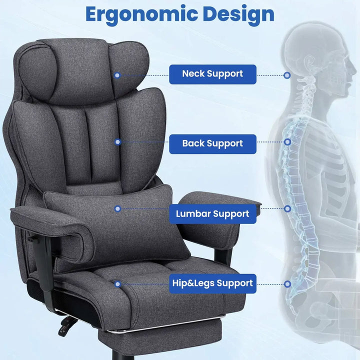 Big & Tall High-Back Executive Office Chair | Breathable Linen + Massage Lumbar Support
