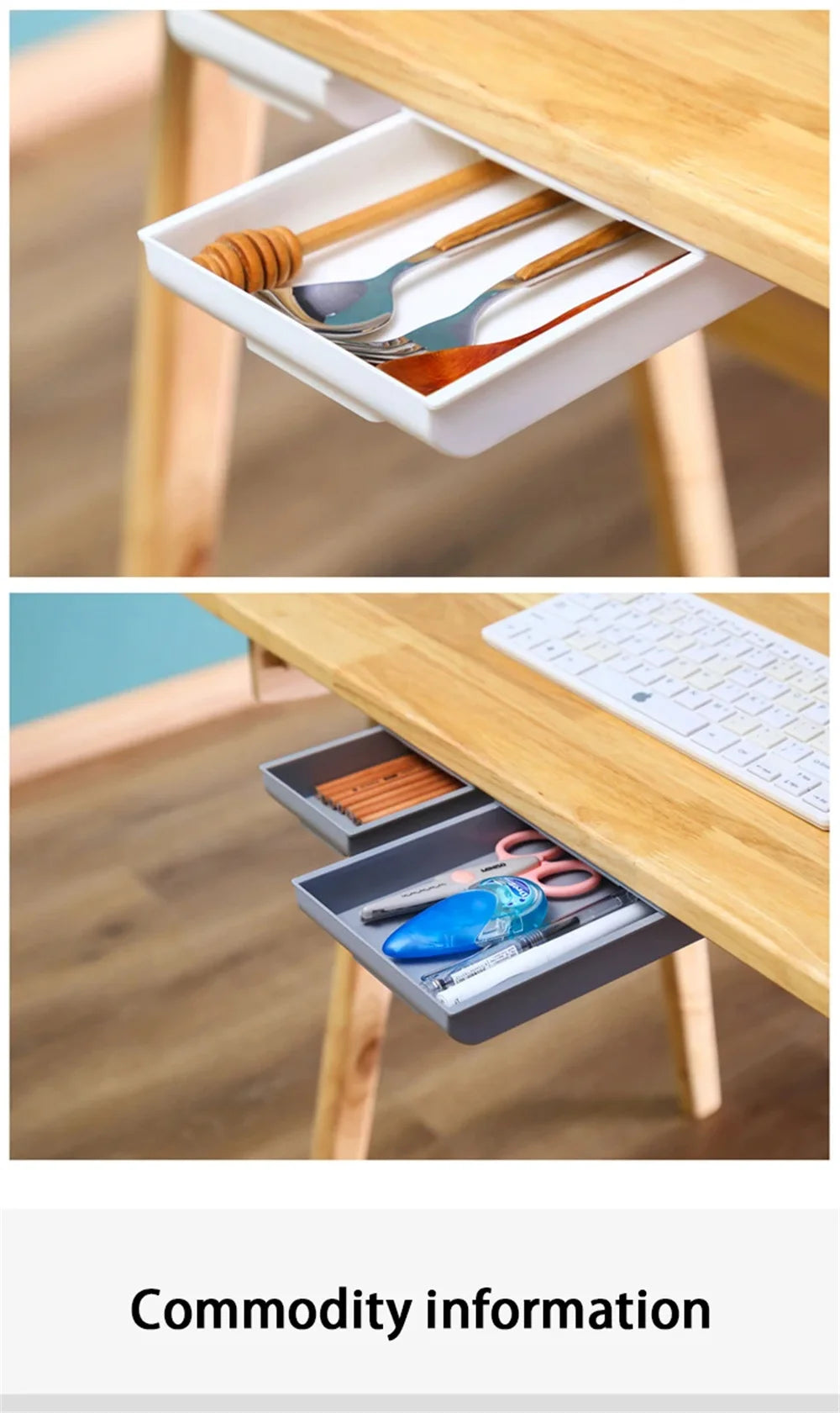 Hidden Desk Drawer Organizer – Self-Adhesive Under-Table Storage Box