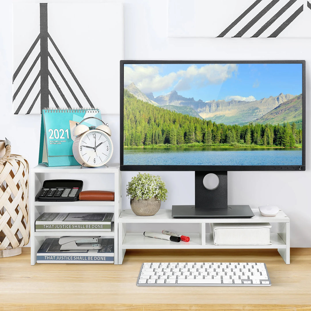 Computer Stand Storage Computer Laptop Monitor Riser Stand Desktop Wooden Storage Organizer 3 Layer Shelf Computer Monitor Riser