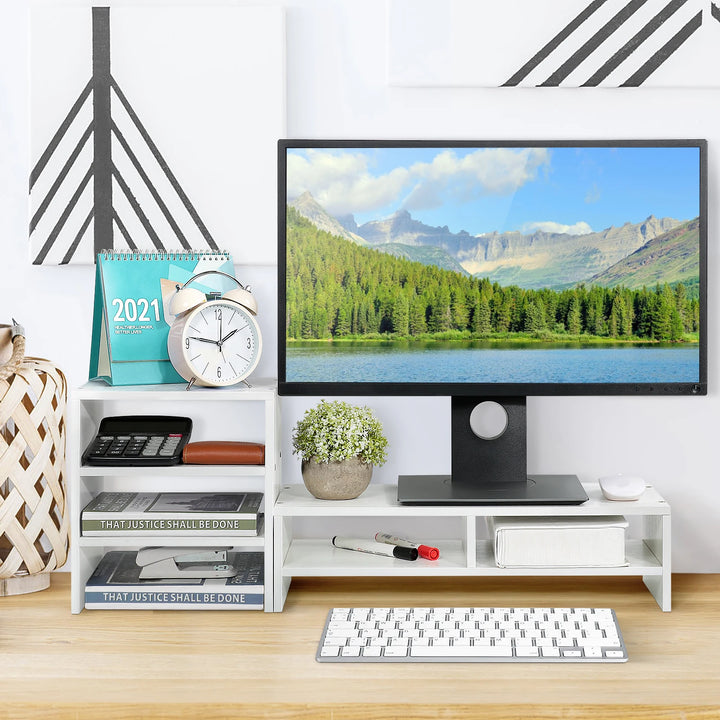 Computer Stand Storage Computer Laptop Monitor Riser Stand Desktop Wooden Storage Organizer 3 Layer Shelf Computer Monitor Riser