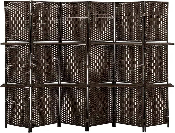 6 Ft Wood 4-Panel Room Divider and Folding Privacy Screen with 2 Tier Display Shelves, Decorative Screen Freestanding , Brown