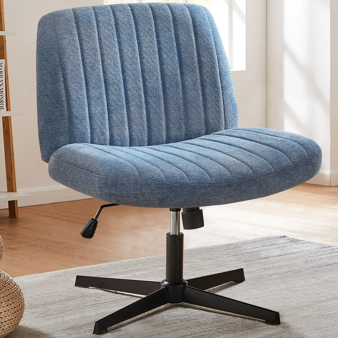 Cross-Legged Swivel Office Chair – Wide Armless Fabric Task Chair