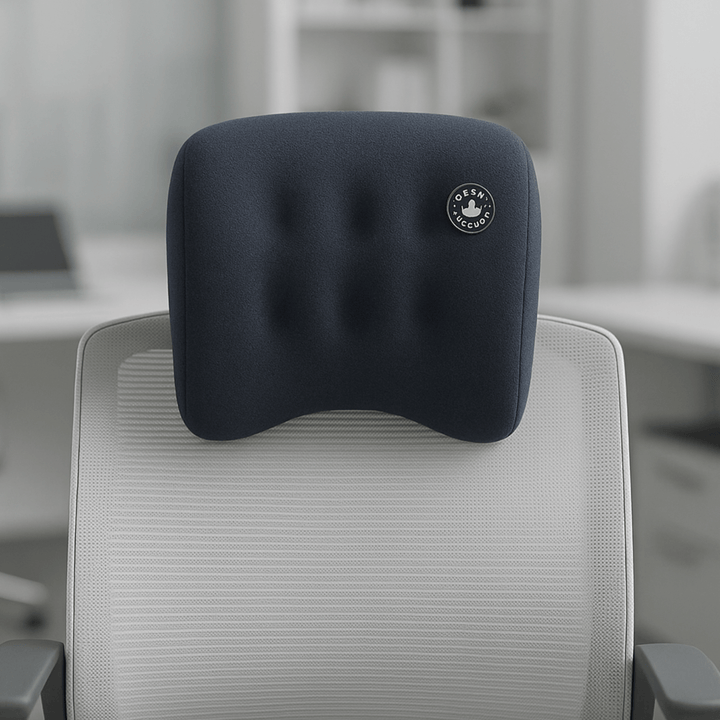 Premium ergonomic chair headrest providing comfort and support in a modern office setting.