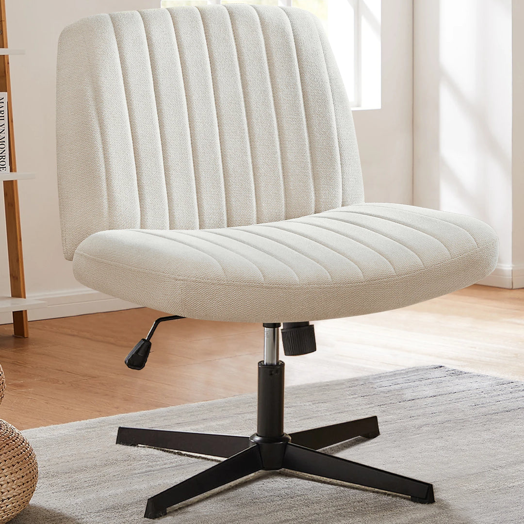 Cross-Legged Swivel Office Chair – Wide Armless Fabric Task Chair
