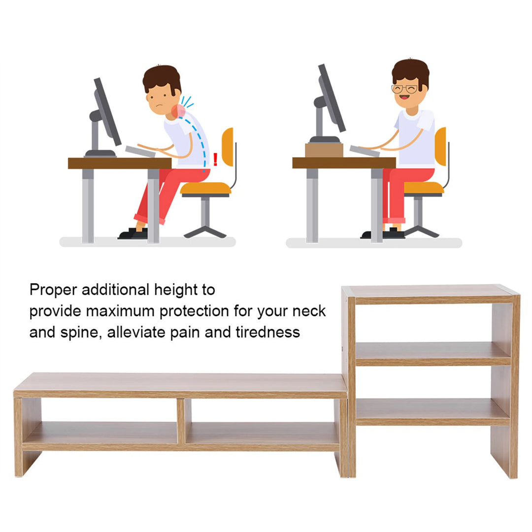 Computer Stand Storage Computer Laptop Monitor Riser Stand Desktop Wooden Storage Organizer 3 Layer Shelf Computer Monitor Riser