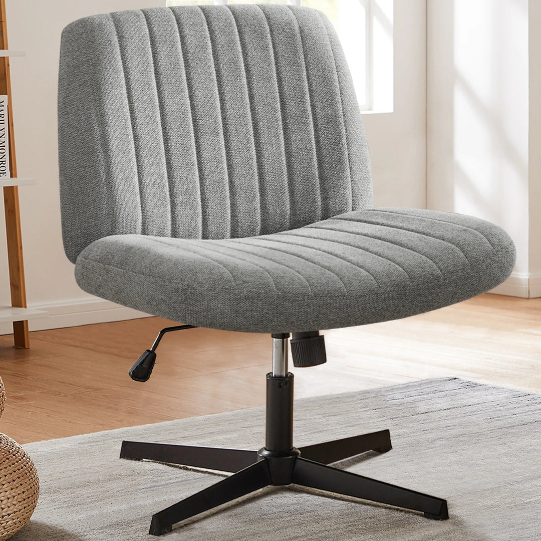 Cross-Legged Swivel Office Chair – Wide Armless Fabric Task Chair