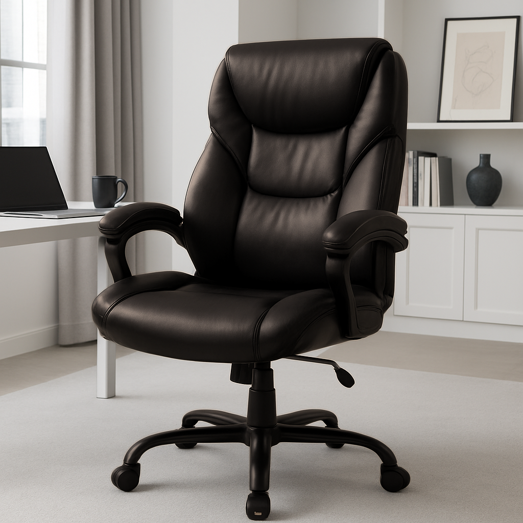 Home Office Chair | PU Leather High-Back Ergonomic Desk Chair with Flip-Up Armrests
