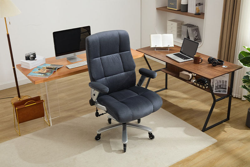 Big And Tall Office Chair 500lbs With Adjustable Lumbar Support, Fabric Executive Computer Chair With 2D Flip-up Armrests, Ergonomic Chair Quiet Rubber Wheels, Extra Wide Seat, Adjustable Headrest