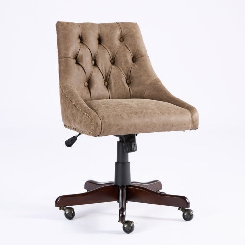 Vintage Sheepskin-Pattern Office Chair – Mid-Century Retro PU Leather Swivel Chair with Tilt & Height Adjustment