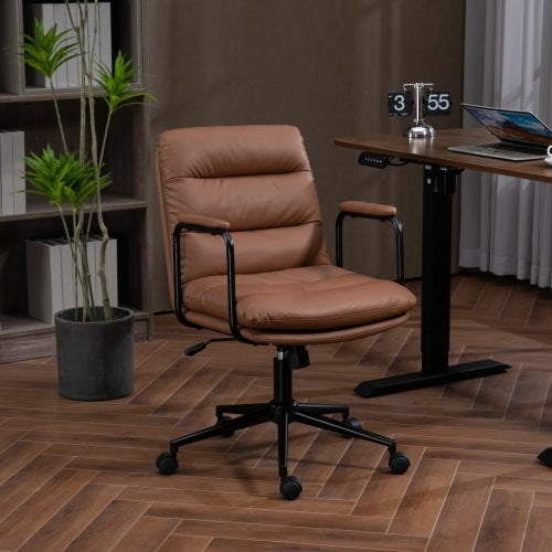 Medium Backrest Home Desk Chair | Ergonomic PU Leather with Wheels & Arms